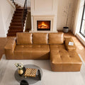 115″ Modular Sectional Sofa L-Shaped Chaise Lounge Cloud Couch with Ultra-Wide Armrests &amp Deep Seat Soft Leather Boneless Couches for Living Room No Assembly Required Brown