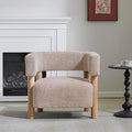 Christopher Knight Home Carly Low Profile Accent Chair Round Backrest Side Chair Living Room Armchair with Boucle Fabric Cushion Comfy Reading Chair for Bedroom Wooden Single Lounge Sofa Wheat
