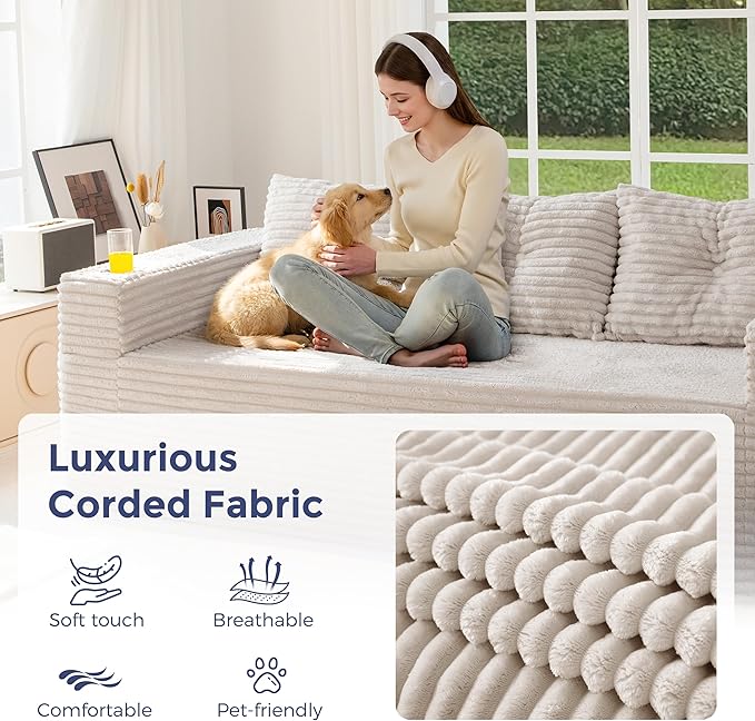 MAXYOYO 79 Oversized Boneless Loveseat Sofa Couch for Small Spaces Mini Love Seat Floor Couch with Cup Holders and Pillows 3-Seater Upholstered Cloud Couch for Bedroom No Assembly Required