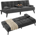 JAMFLY Small Futon Sofa Bed Modern Convertible Folding Loveseat Black Velvet