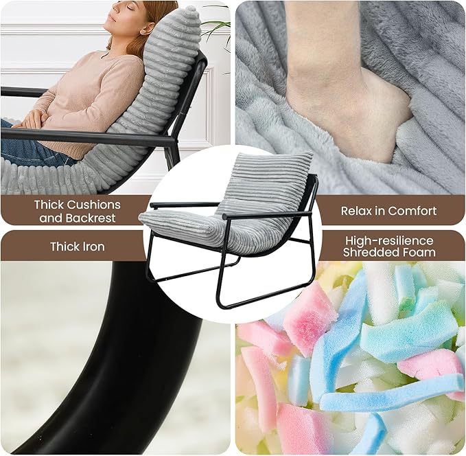 tantohom Sling Accent Chair Arm Chair Living Room Chair with Metal FrameReading Accent ChairModern Bedroom Chair for Bedroom Living Room and Office. (Grey)