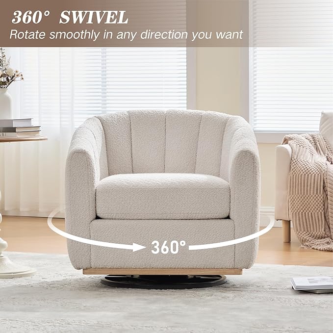 Mlmh &amp Kngwa 32.28 W Swivel Barrel Accent Chair Chenille Upholstered Swivel Chair Comfy Chairs Single Sofa for Living Room Bedroom Ivory