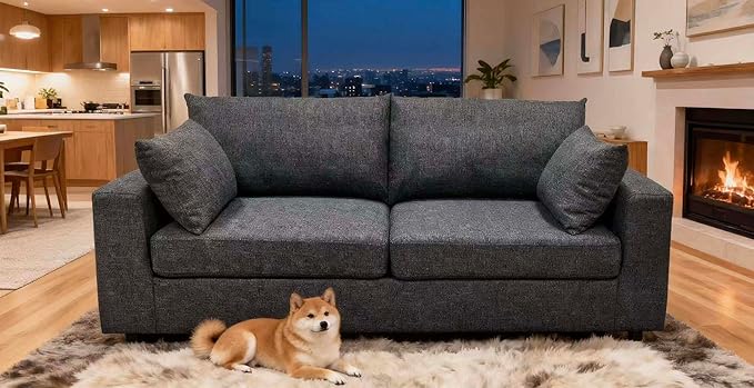 71 Modern Loveseat Sofa with Deep Seat Comfortable Couch with 2 Removable Pillows Minimalist Upholstered Sofa with Sturdy Frame for Living Room Office Studio Dark Gray
