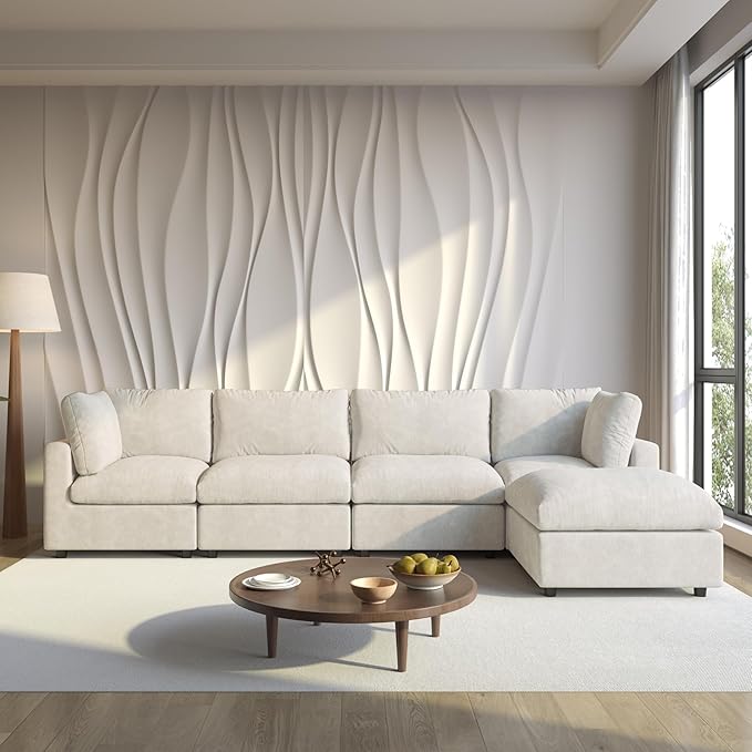 Cloud Couch Modular Sectional Sofa134 L Shaped Couch Oversized Convertible Wide Seater4 Seater with Ottoman for Living Room Set Covers Washable&ampReplaceableBeige