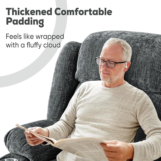 ABCASA Large Power Lift Chairs Recliners for Elderly with Heat ＆ Massage Upgraded Chenille Recliners USB-A ＆ C Cup Holder Side Pocket Grey Blue