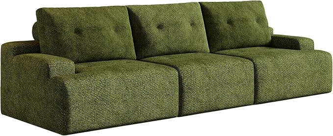 98 Chenille Modular Sectional Sofa 3-Seater Cloud Couch for Living Room Oversized Comfy Modular sectional couches for Living Room Boneless Couch 3 Seater Green Couch