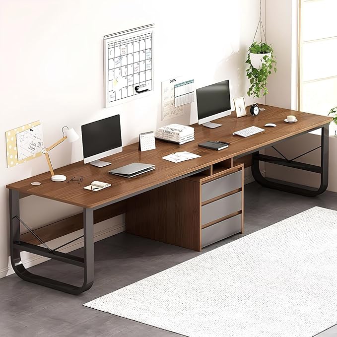 2 Person Long Computer Desk Double Workstation Desk with Drawers Modern Large Wood Writing Table Gaming Desks for Home Office 78.7 Inch(Walnut)