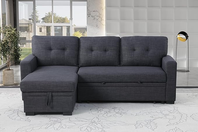Ball &amp Cast L-Shape Reversible Sectional Sleeper Sofa Bed 4 in 1 Pull Out Couch with Storage Chaise &amp Removable Back CushionsConvertible Sleeper Corner Couch Pull-Out Sofa Bed for Living Room