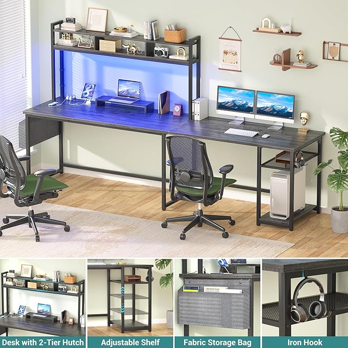 Aheaplus L Shaped Gaming Desk 59 Reversible Gaming Desk with Power Outlet &amp Led Lights L Shaped Computer Desk with Storage Shelves &amp Monitor Stand Home Office Desk L Shaped Corner Desk Bl