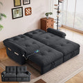 77'' Convertible Sofa Bed Queen Size Pull Out Couch Bed with Storage and USB Velvet Love Seat Sleeper Sofabed for Living Room Small Apartment Bedroom Office Black