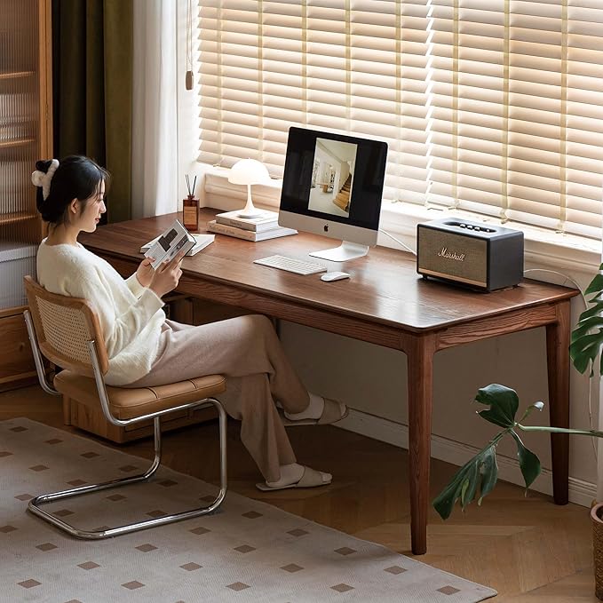 YESWOOD Rectangular Solid Wood Home Office Desk Modern Dining Table Writing Computer Desk for Sturdy Dining Room Living Room Office 62.99 W
