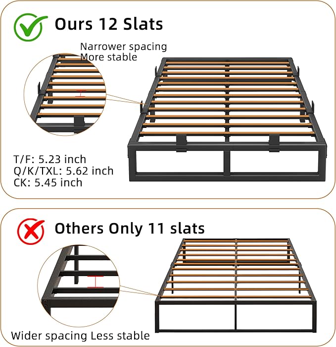 Full Size Bed Frame 6 Inch Metal Platform Bed Frames with Squeak Free U-Slot Design 6 Non-Slip Guards 3500lbs Heavy Duty Steel Slat Support No Box Spring Needed Under Bed Storage Black