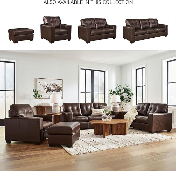 Signature Design by Ashley Santorine Transitional Tufted Leather Match Loveseat Dark Brown