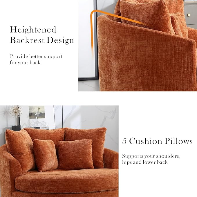 Aoiy &amp Wifon 59.8 W Oversized Barrel Chair Round Accent Chair with Wheels Extra Large Living Room Chair Knitted Chenille Burnt Orange