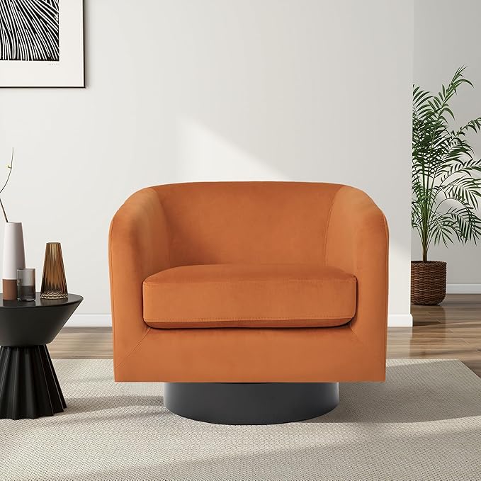 Swivel Barrel Chair Modern Round PU Leather Accent Armchair for Living Room Bedroom Oversized Comfy Club Reading Chairs for Adults (Velvet Orange Set of 1)