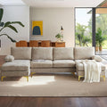 VINGLI 110 Large U-Shape Sectional Sofa Couch with 51 D Double Chaise for Living Room Modern Sectional Couch Set with Soft 5.9 Thickness Seating Padding Chenille FabricMetal Gold Legs(Khaki)