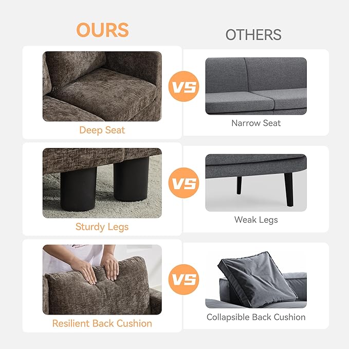 58'' Modular Sectional Loveseat Sofa Modern Love Seat 2 Seater Sofa Couch with Storage Chenille Modular Sectional Couch for Living Room Bedroom Office Small Apartment Brown