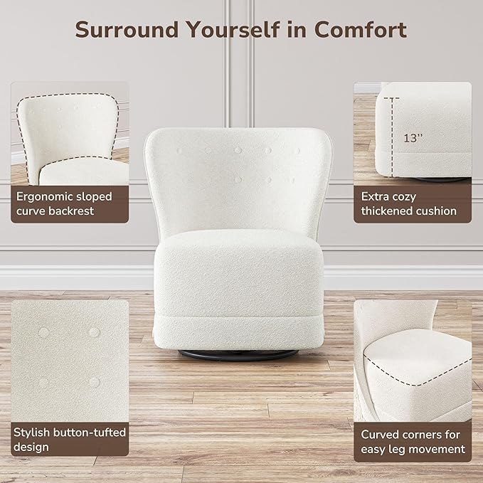 BELLEZE Swivel Accent Chairs Set of 2 Modern Upholstered 360° Swivel Barrel Chairs Comfy Small Club Chairs for Nursery Hotel Bedroom Office Lounge - Cortona (White)