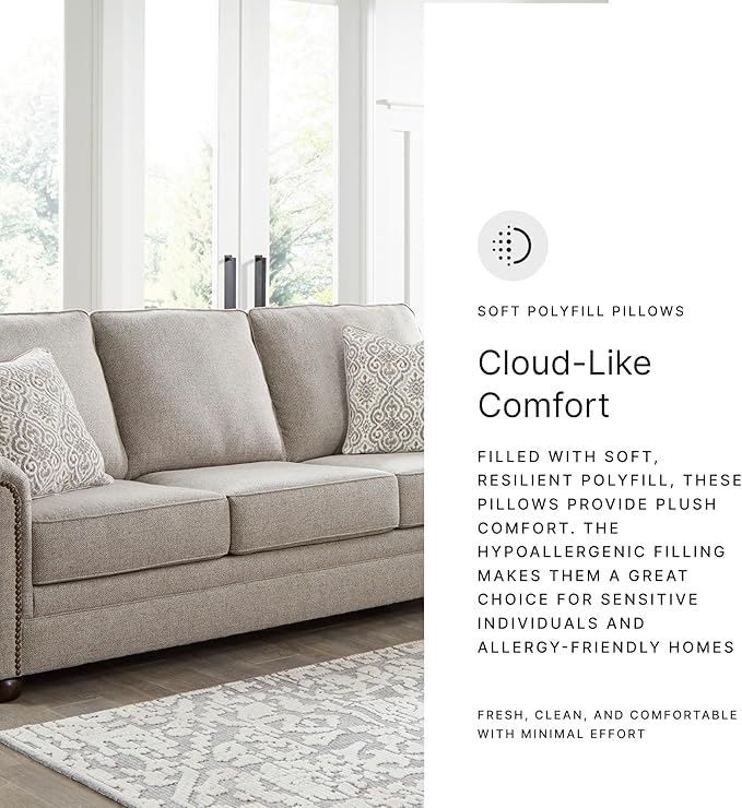 Signature Design by Ashley Gaelon Transitional Sofa with Nailheads and 2 Accent Pillows Beige