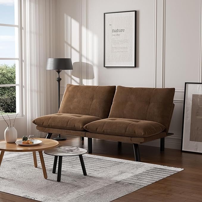 71 Chamois Futon Couch Bed with Mattress IncludedConvertible Folding Sleeper Sofa Bed with Adjustable BackrestsModern Loveseat Sleeper for Living Room Bedroom Small Space Home Office (Coffee Brown)