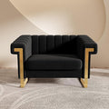 Mid-Century Modern Black Velvet Single Sofa with Gold Metal Legs 49 Luxury Chesterfield Comfy Black Sofa Chair for Living Room (Black-1 Seater)