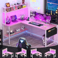Aheaplus L Shaped Desk Gaming Desk 59 L Shaped Computer Desk with LED Light &amp Power Outlet Reversible Home Office Desk Gamer Desks with Shelves &amp Storage Bag &amp Hooks Corner PC Desk Pi