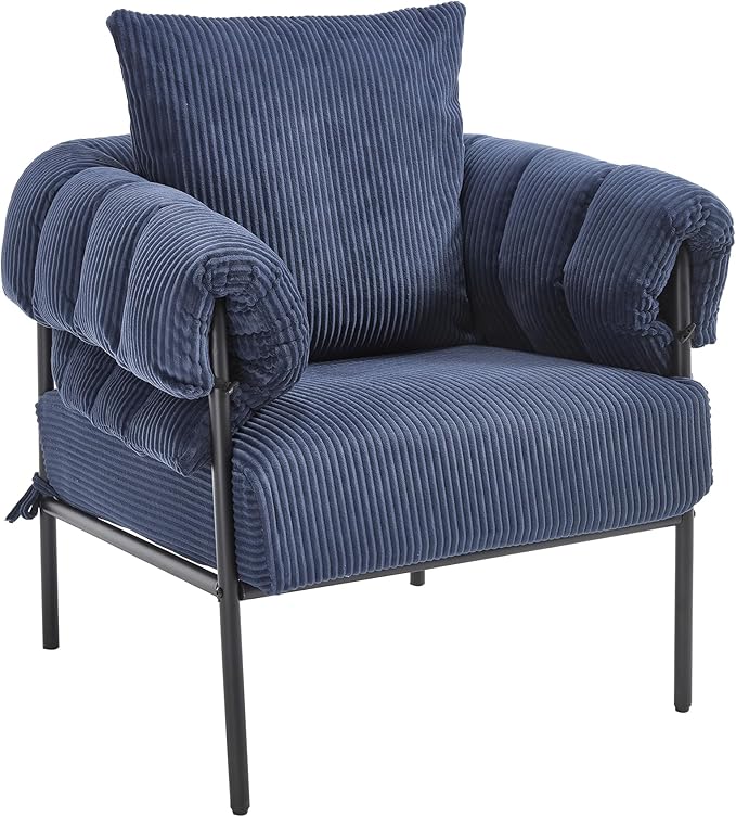 YISHENG Modern Velvet Accent Chair Upholstered Comfy Lounge Sofa Chair Fabric Oversize Lazy Arm Chair with Soft Cushion Metal Frame Reading Chair for Living Room BalconyBedroomBlue 1PC