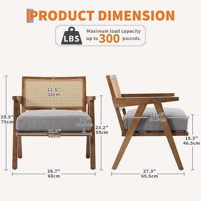 Garvee Mid-Century Modern Accent Chair Linen Upholstered Lounge Chair with Wood Frame Soft Cushion - Comfortable Reading Armchair for Living Room Bedroom Office - Gray 1 PCS