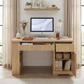 55 Fluted Office Desk with USB Charging Pegboard Organizer Convertible Keyboard Tray &amp Adjustable Storage Cabinet Modern Home Office Computer Desk
