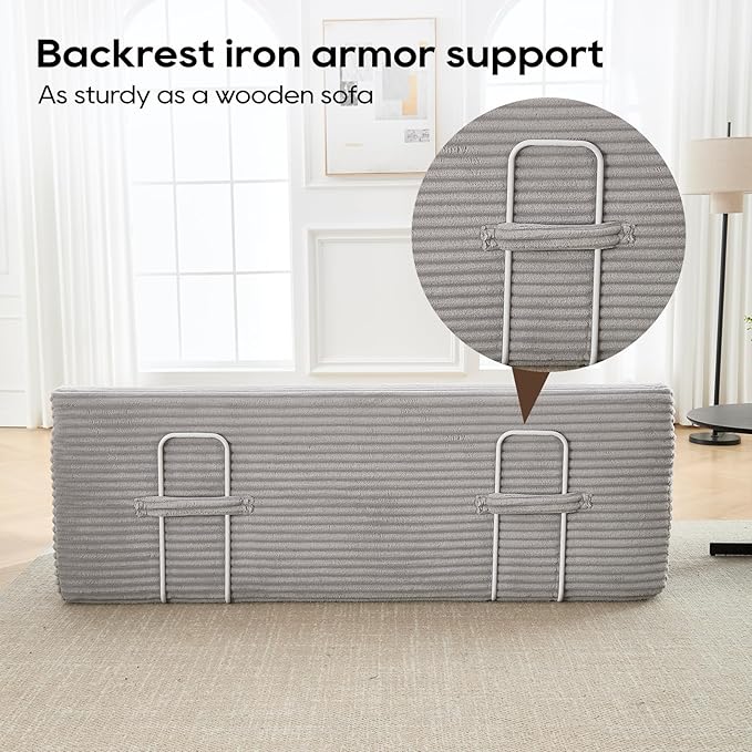 KIVENJAJA 70.87 Boneless Loveseat Sofa Modern 2-in-1 Convertible Sleeper Sofa Comfy Cloud Loveseat Couch Corduroy Small Boneless Couches for Living Room Small Space Bedroom Grey