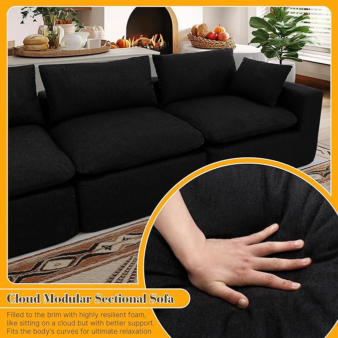 127 Oversized L Shaped Modular Sectional Cloud Couch High Back Boneless Sofa with Deep Seat Upholstered Chenille Fabric No Assembly Required for Living Room