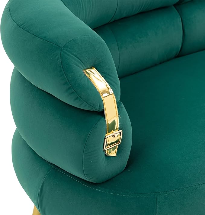 50”Velvet Accent Chair Loveseat SofaMid Century Modern Accent Arm Chair with Golden feetComfy Upholstered Leisure Couch with Wooden Framefor Living RoomBedroomApartment (Green)