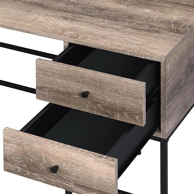 Rustic Oak &amp Black Writing Desk with USB Port - Modern Home Office Design
