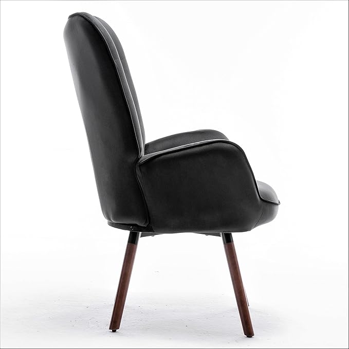 Chic Accent Arm Chairs for Living Room Bedroom or Home Office Button-Tufted Midcentury Armchair with Wingback Design and Splayed Legs Black