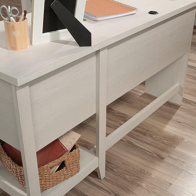 Sauder Summit Station L-Shaped Corner Home Office Desk with Drawer and Open Storage Shelf in Glacier Oak