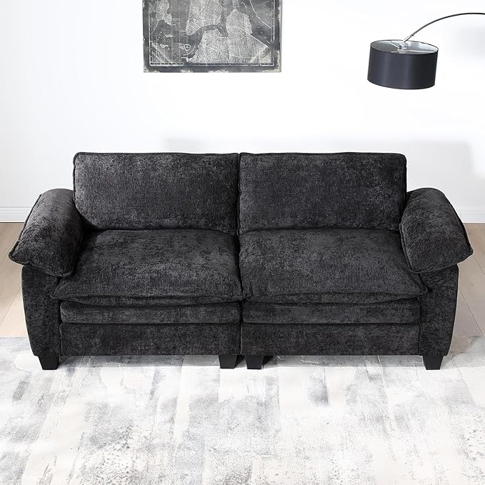 mestyl Modular Loveseat Sectional Sofa Comfy Cloud Couch 2 Deep Seat Sofa Couch 84 Soft Love Seat Modern Couches Set for Living Room Bedroom Chenille Black MT001