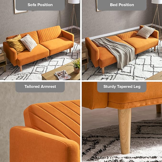 mopio 76.4 Futon Sofa Bed Couch Loveseat Sleeper Sofa Mid Century Modern Futon Couch Sofa Cama Couches for Living Room (Apricot Velvet)