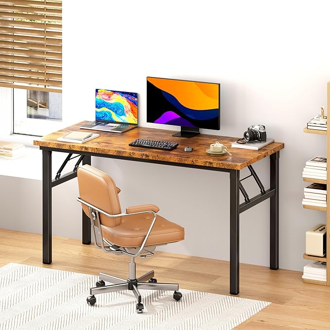DlandHome Folding Table Computer Desk Workstation Table Conference Table Home Office Desk Fully Assembled (47 Inches Retro)