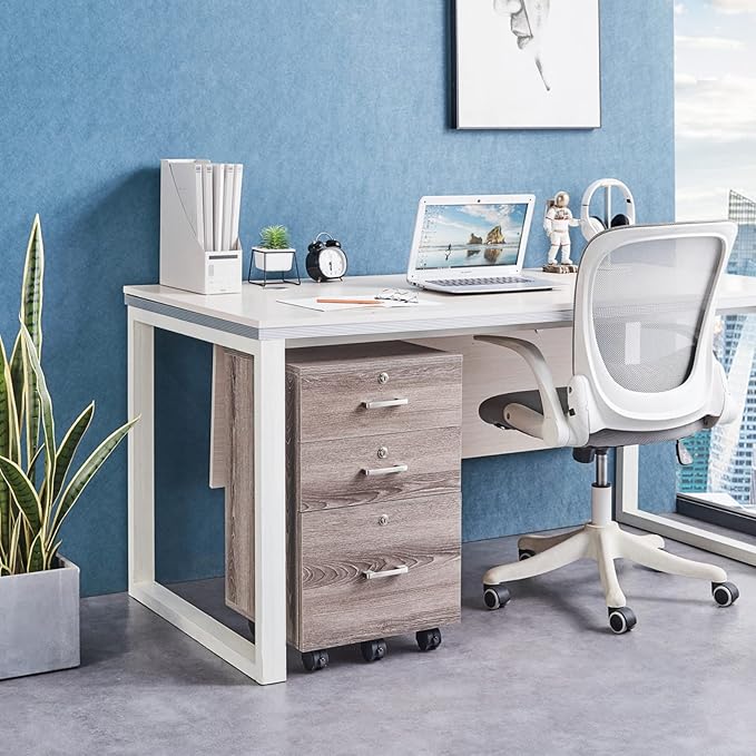 VINGLI 3-Drawer File Cabinet with Lock Wood Rolling Filing Cabinets for Home Office Mobile Printer Stand Under Desk File Organizer for Letter Sized Files 26 H(Caster Included)Gray Oak