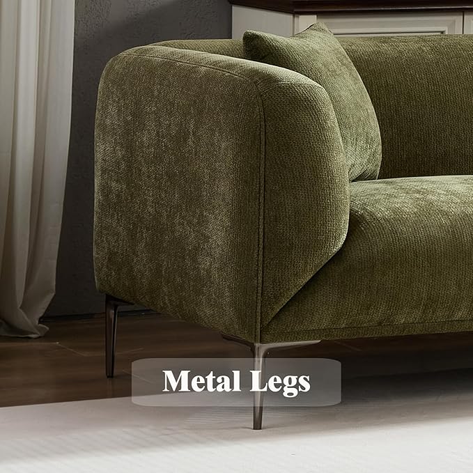 82.7 Modern Sofa Couch Sectional Sofa with Metal Legs Boucle Fabric 3 Seater Cloud Couch with 2 Pillows Upholstered Loveseat Couch for Living Room Apartment Office.(Green)