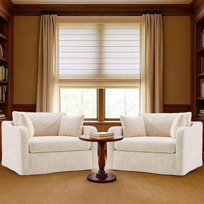 Mlmh &amp Kngwa 45.27 W Oversized Armchair Set of 2 Reading Corner Chairs with 3 Pillows Upholstered Chenille Sofa Large Comfy Deep Seat Chair for Living Room Apartment Beige
