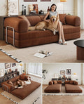 79 Inch Convertible Sleeper Sofa Bed with Cylindrical PillowOversized Corduroy Upholstered Boneless CouchLove Seat Floor Sofas Living RoomApartmentOffice-Brown