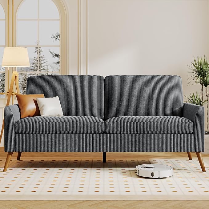 Vipbear 68 Loveseat Sofa - Dark Grey Comfy Corduroy with Spring Cushion Solid Wood Frame Modern Deep Seat Bedroom &amp Living Room Office Small Couch