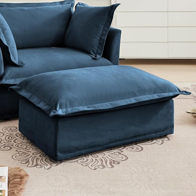 Movable Ottoman for Modular Sectional Sofa Modern Upholstered Slipcovered Sofa Couch for Living Room Bedroom Office Apartment Chenille Blue