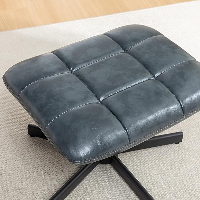 Roundhill Furniture Arlena 2-Piece Seating Set Faux Leather Tufted Accent Chair and Ottoman Blue