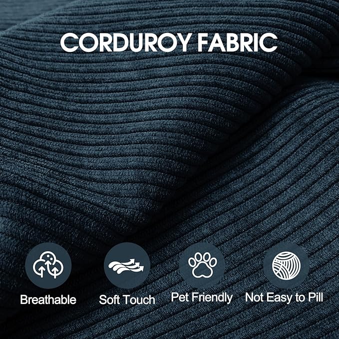 78.8'' Convertible Sofa Bed Boneless Couch in a Box Modular Corduroy Comfy Foldable Sleeper Compression Sofa Loveseat Couches for Living Room (Blue 78.8 inch)