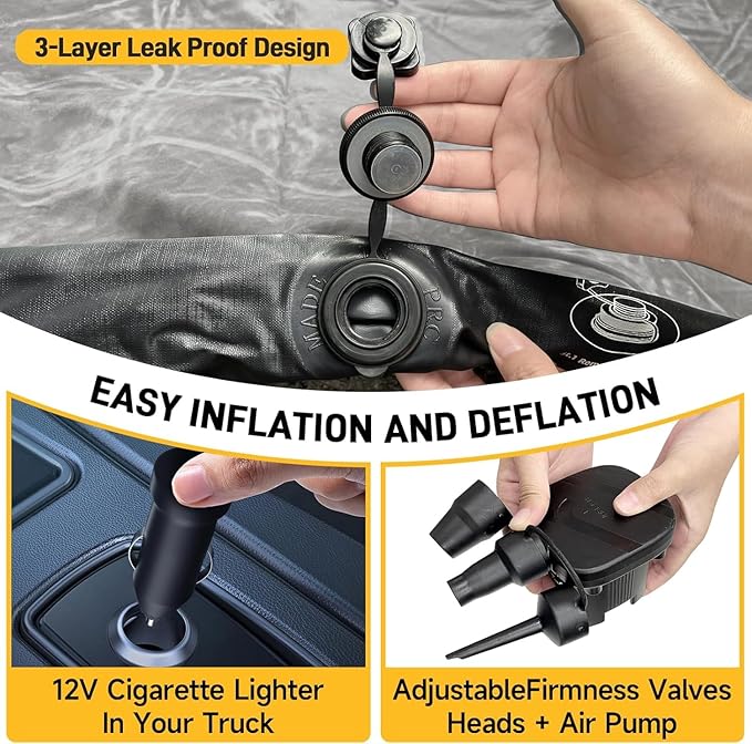 Umbrauto Air Mattress for 6-6.5 ft Full-Size Short Beds Inflatable Truck Tent Airbed with Pump Pickup Camper Air Mattress for Camping with Pillows