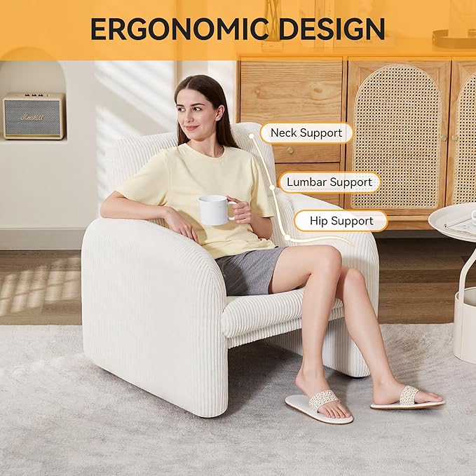 Modern Accent Chairs Set of 2 Comfy Upholstered Corduroy Armchair Stylish Lounge Reading Chair for Living Room Bedroom Beige