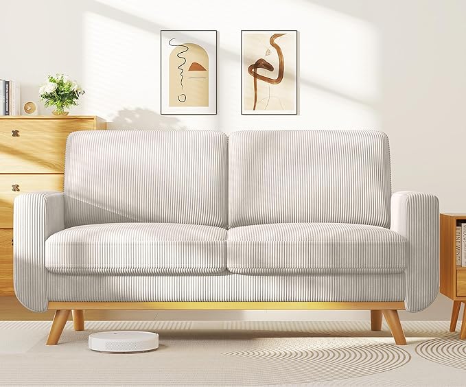 Vesgantti 68 Loveseat Sofa Light Grey Comfy Corduroy Couch with Spring Cushion and Solid Wood Modern Deep Seat for Bedroom Living Room Office