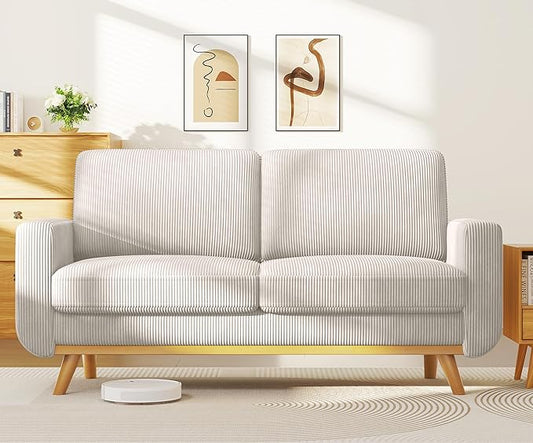 Vesgantti 68 Loveseat Sofa Light Grey Comfy Corduroy Couch with Spring Cushion and Solid Wood Modern Deep Seat for Bedroom Living Room Office